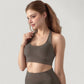 Seamless Halter Neck Athletic Crop Top with Ribbed Detailing