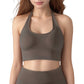 Seamless Halter Neck Athletic Crop Top with Ribbed Detailing