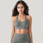 Seamless Halter Neck Athletic Crop Top with Ribbed Detailing