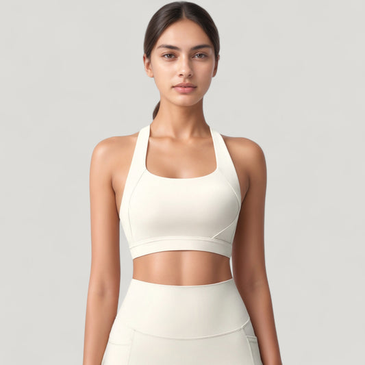 Scoop Neck Seamless Athletic Crop Top with Wide Shoulder Straps
