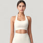 Scoop Neck Seamless Athletic Crop Top with Wide Shoulder Straps