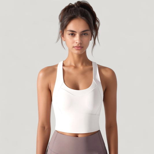 Athletic Crop Tank Top with Cross Back Straps and Scoop Neckline
