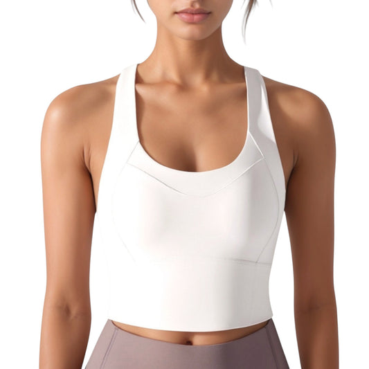 Athletic Crop Tank Top with Cross Back Straps and Scoop Neckline