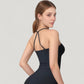 Strappy Back Slim Fit Athletic Tank Top with Built-In Shelf Bra