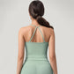 Strappy Back Slim Fit Athletic Tank Top with Built-In Shelf Bra