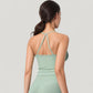 Strappy Back Slim Fit Athletic Tank Top with Built-In Shelf Bra