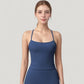 Strappy Back Slim Fit Athletic Tank Top with Built-In Shelf Bra