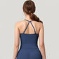 Strappy Back Slim Fit Athletic Tank Top with Built-In Shelf Bra