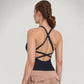 Strappy Crisscross Back Athletic Tank Top with Built-In Shelf Bra