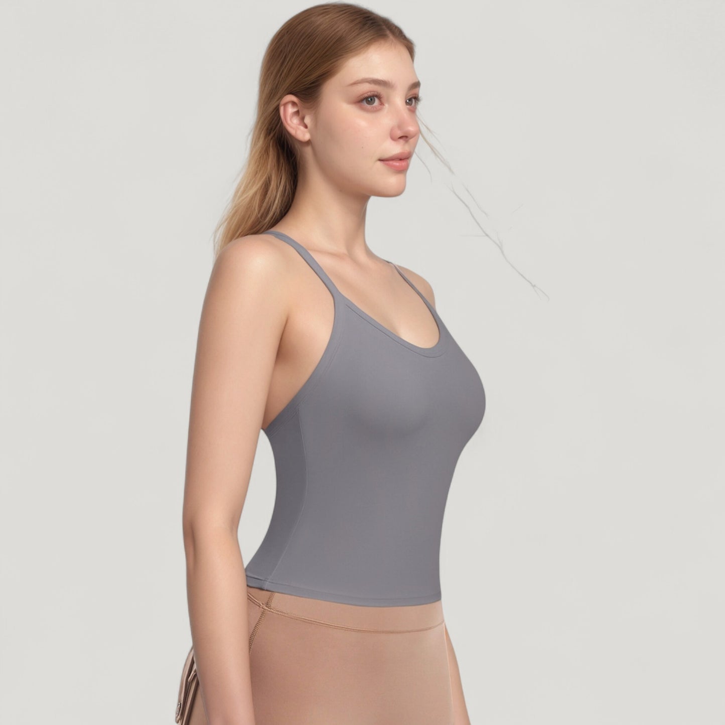 Strappy Crisscross Back Athletic Tank Top with Built-In Shelf Bra