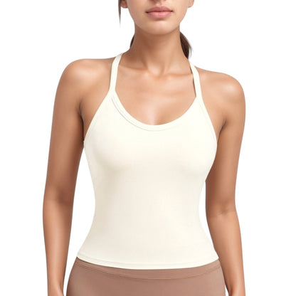 Strappy Crisscross Back Athletic Tank Top with Built-In Shelf Bra