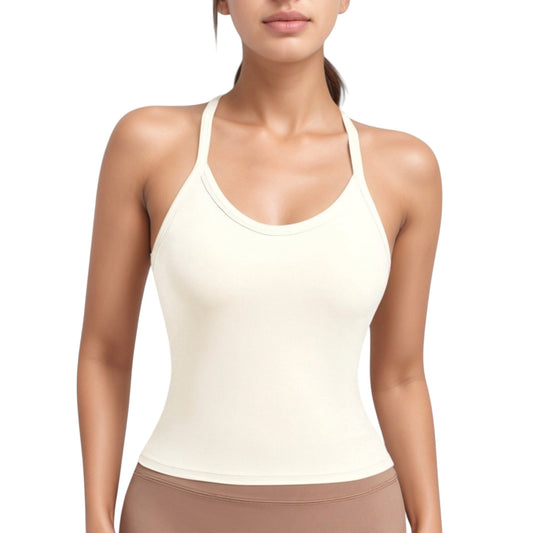 Strappy Crisscross Back Athletic Tank Top with Built-In Shelf Bra