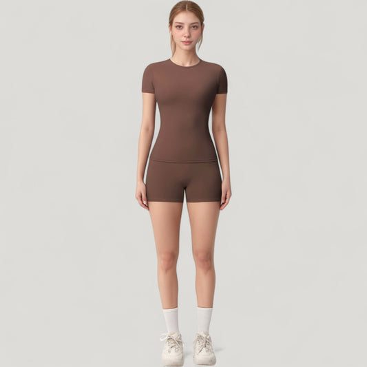 Fitted Short Sleeve Top and High Waist Shorts 2-Piece Active Set
