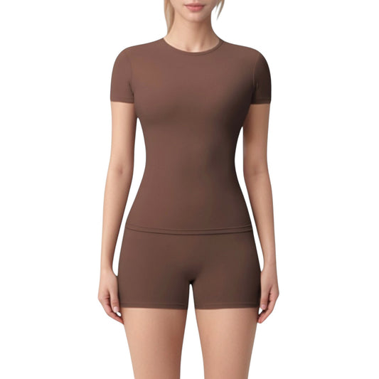 Fitted Short Sleeve Top and High Waist Shorts 2-Piece Active Set