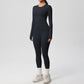 Long Sleeve Crew Neck Top and High Waist Leggings Set with Slim Fit Design