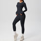Long Sleeve Crew Neck Top and High Waist Leggings Set with Slim Fit Design