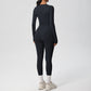 Long Sleeve Crew Neck Top and High Waist Leggings Set with Slim Fit Design