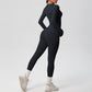 Long Sleeve Crew Neck Top and High Waist Leggings Set with Slim Fit Design