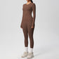 Long Sleeve Crew Neck Top and High Waist Leggings Set with Slim Fit Design