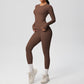 Long Sleeve Crew Neck Top and High Waist Leggings Set with Slim Fit Design