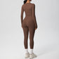 Long Sleeve Crew Neck Top and High Waist Leggings Set with Slim Fit Design