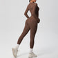Long Sleeve Crew Neck Top and High Waist Leggings Set with Slim Fit Design