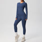 Long Sleeve Crew Neck Top and High Waist Leggings Set with Slim Fit Design