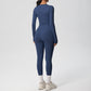 Long Sleeve Crew Neck Top and High Waist Leggings Set with Slim Fit Design