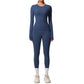 Long Sleeve Crew Neck Top and High Waist Leggings Set with Slim Fit Design