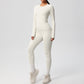Long Sleeve Crew Neck Top and High Waist Leggings Set with Slim Fit Design