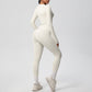 Long Sleeve Crew Neck Top and High Waist Leggings Set with Slim Fit Design