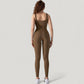 Ribbed Knit Sleeveless Jumpsuit with Scoop Neckline and Bodycon Fit