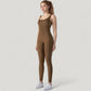 Ribbed Knit Sleeveless Jumpsuit with Scoop Neckline and Bodycon Fit
