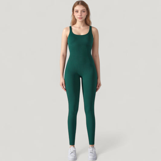 Ribbed Knit Sleeveless Jumpsuit with Scoop Neckline and Bodycon Fit