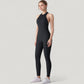 High Neck Sleeveless Activewear Jumpsuit with Back Cutout and Front Zip Closure