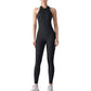 High Neck Sleeveless Activewear Jumpsuit with Back Cutout and Front Zip Closure