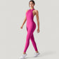 High Neck Sleeveless Activewear Jumpsuit with Back Cutout and Front Zip Closure
