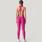 High Neck Sleeveless Activewear Jumpsuit with Back Cutout and Front Zip Closure