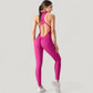 High Neck Sleeveless Activewear Jumpsuit with Back Cutout and Front Zip Closure