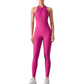 High Neck Sleeveless Activewear Jumpsuit with Back Cutout and Front Zip Closure