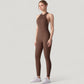 High Neck Sleeveless Activewear Jumpsuit with Back Cutout and Front Zip Closure