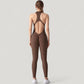 High Neck Sleeveless Activewear Jumpsuit with Back Cutout and Front Zip Closure