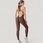 High Neck Sleeveless Activewear Jumpsuit with Back Cutout and Front Zip Closure