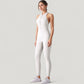 High Neck Sleeveless Activewear Jumpsuit with Back Cutout and Front Zip Closure