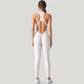 High Neck Sleeveless Activewear Jumpsuit with Back Cutout and Front Zip Closure