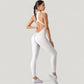 High Neck Sleeveless Activewear Jumpsuit with Back Cutout and Front Zip Closure
