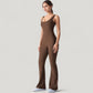 Sleeveless Open Back Fitted Jumpsuit with Flare Leg Design