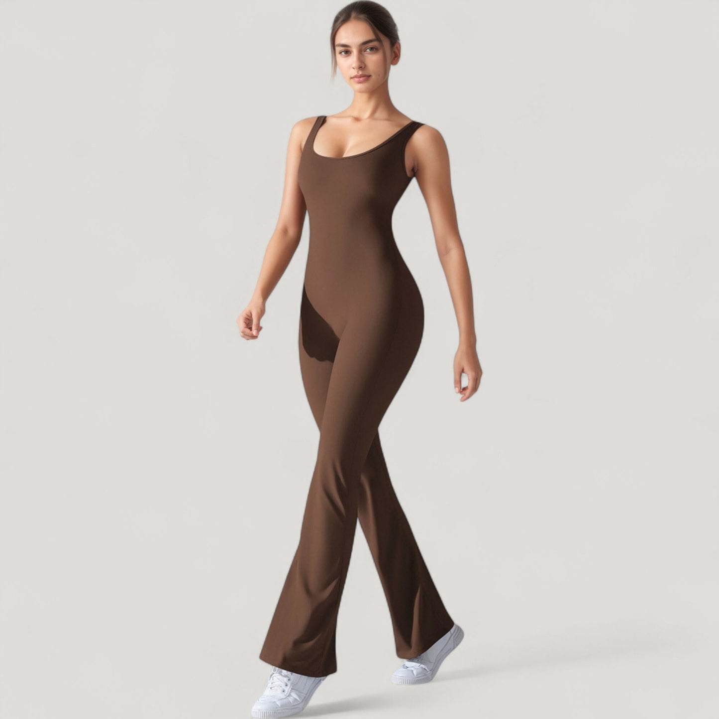Sleeveless Open Back Fitted Jumpsuit with Flare Leg Design
