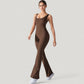 Sleeveless Open Back Fitted Jumpsuit with Flare Leg Design