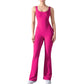 Sleeveless Open Back Fitted Jumpsuit with Flare Leg Design
